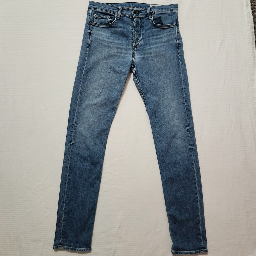 Mens Rag & Bone Lenny Light Blue Wash Skinny Button Fly Jeans 32x34 Made In USA